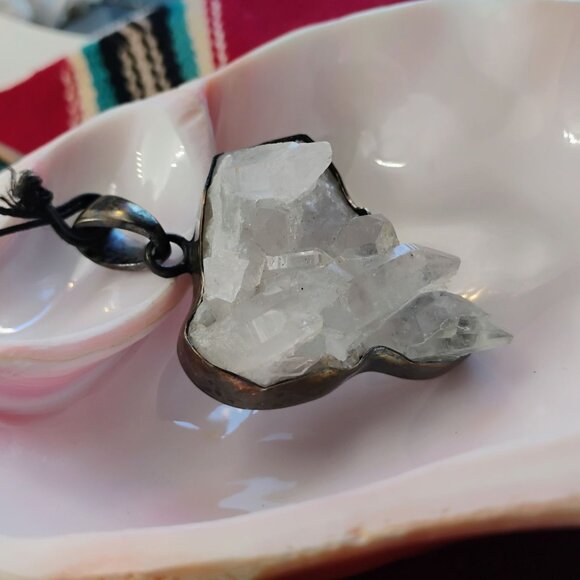 OOAK Charles Albert Sterling Silver Raw Quartz Crystal Cluster Pendant - Picture 3 of 11